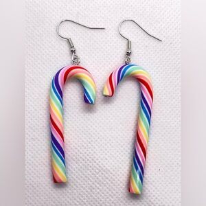 New Pair of Holiday Christmas Rainbow Swirl Candy Cane Earrings! Super Cute!